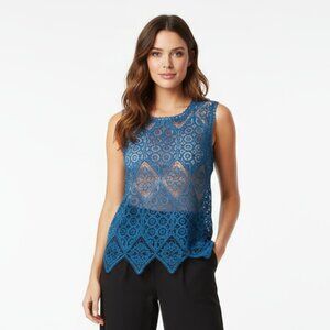 Anthropologie Deletta Blue Sheer Short Sleeve Crochet Lace Blouse Top S